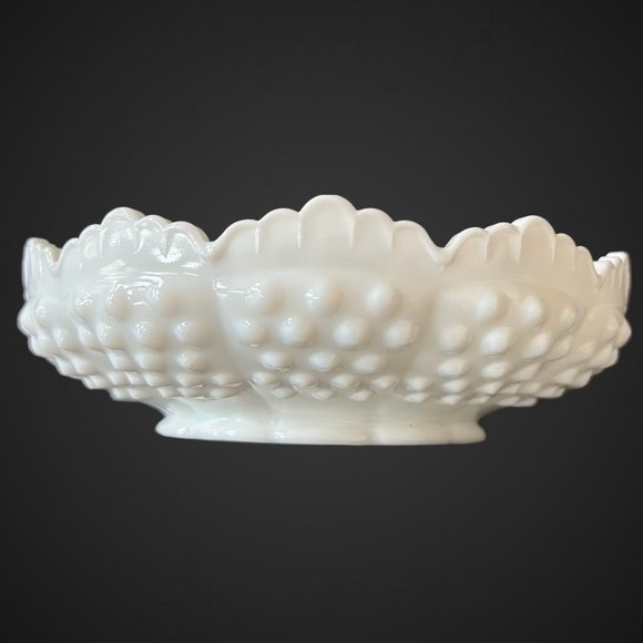 Vintage Fenton Glass Ashtray MCM White Scalloped Chip and Dip Bowl Hobnail Vtg - Picture 12 of 12